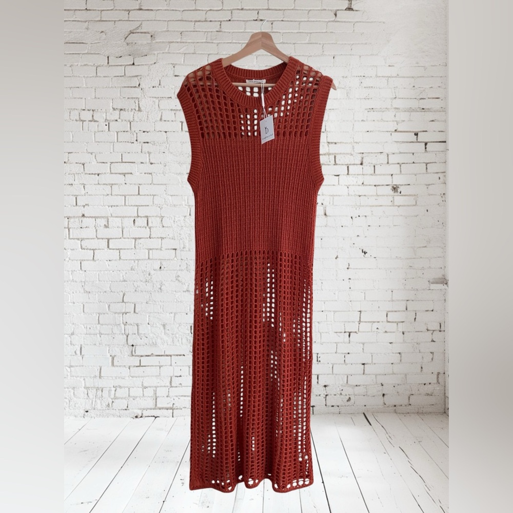 Rust Sleeveless Crochet Maxi Dress or Coverup by For Love Only One Size NWT
